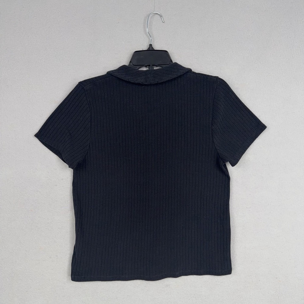 Madewell Shirt Womens Large Black Short Sleeve Ribbed Knit Polo Button Front Top - Picture 7 of 14